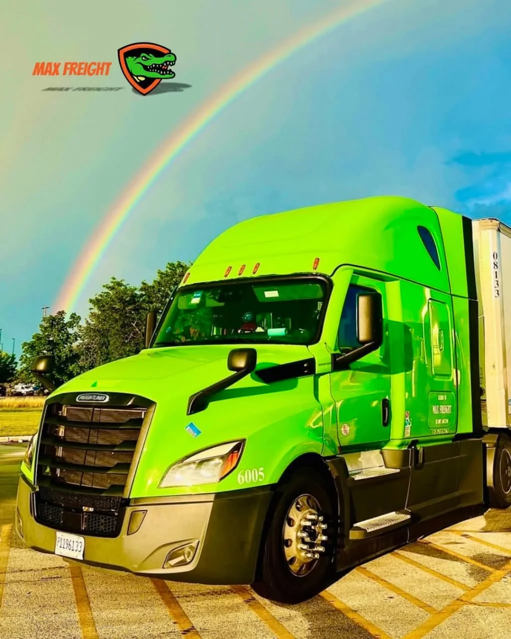 Green Max Freight tractor on the road